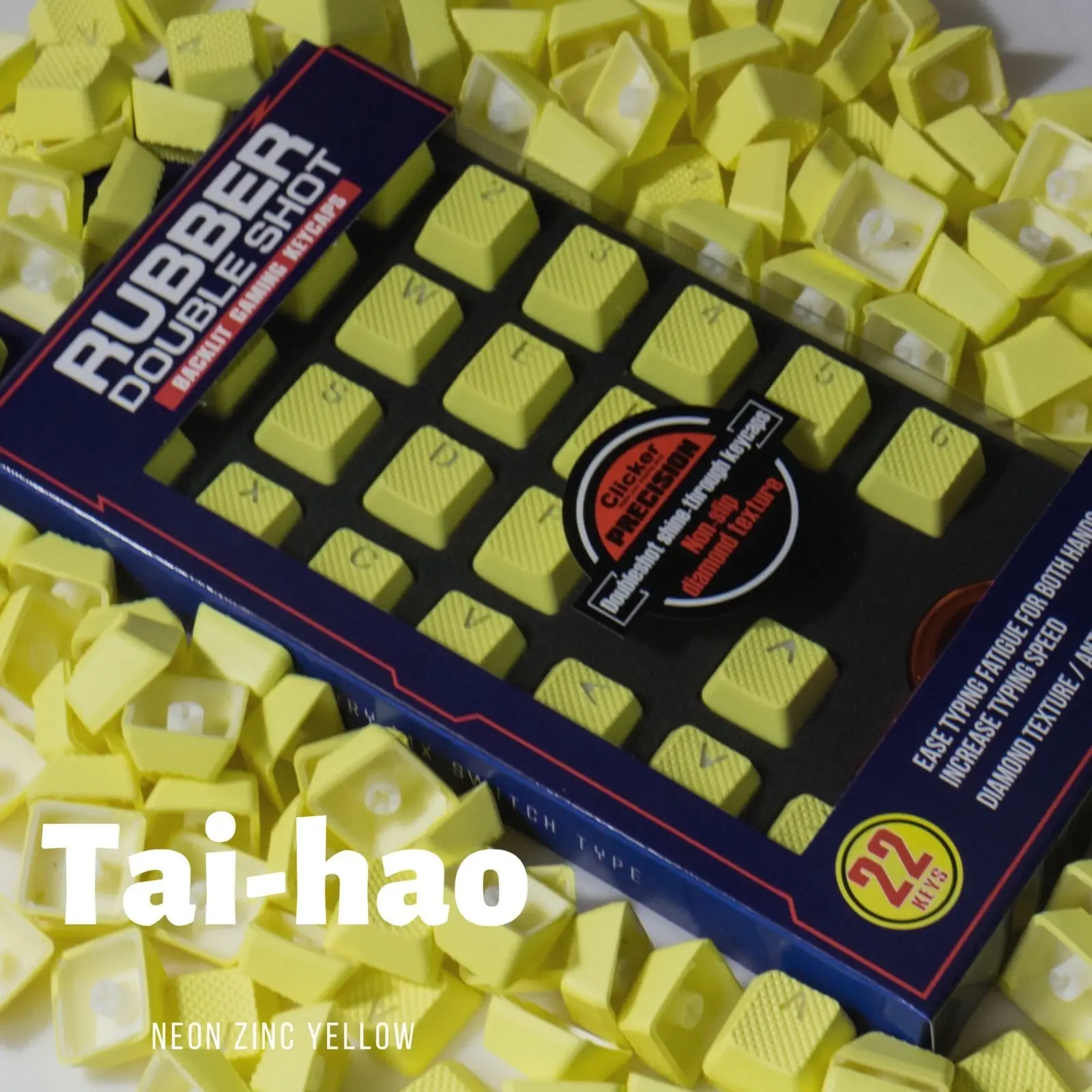 Tai-Hao TPR Rubber Backlit Double-Shot 22-Key Gaming Keycap Set — Neon Zinc Yellow, UK Layout thumbnail 2