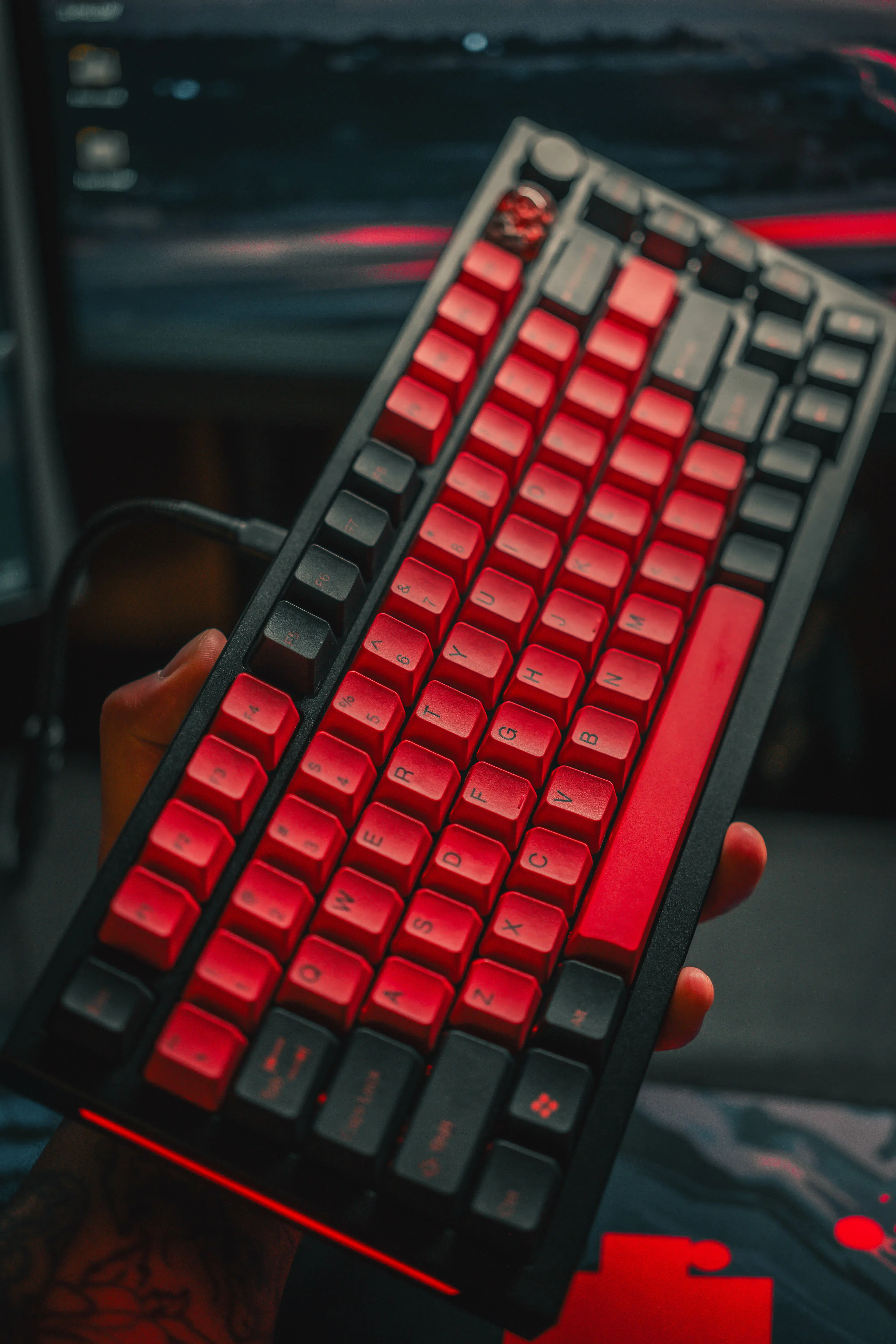 Tai-Hao PBT Double-Shot Full Keycap Set — Dark Blood (Black & Red), ANSI + ISO UK Layout