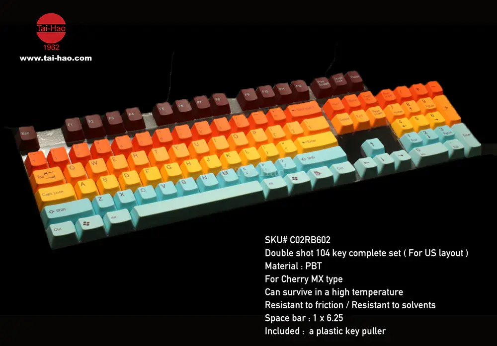 Tai-Hao PBT Double-Shot Full Keycap Set — Hawaii (Sunset & Ocean), ANSI + ISO UK Layout