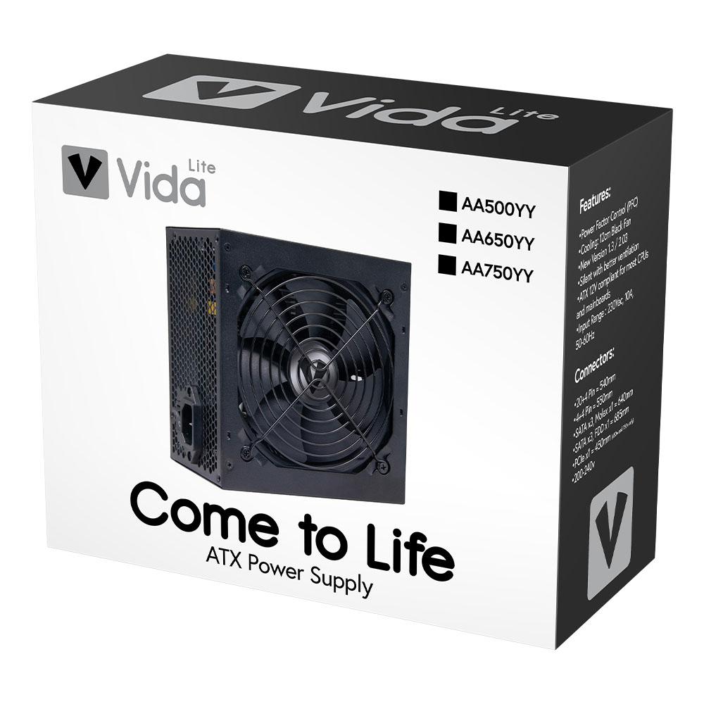 Vida Lite 750W ATX Power Supply — Ultra-Quiet 120mm Fan, PCIe, Flat Black Cables thumbnail 4